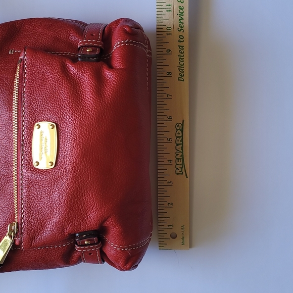 Red Leather Michael Kors Shoulder Handbag Purse Zipper Closure - Picture 10 of 16
